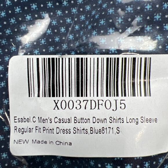 Esabel C Men's Small Navy Blue Casual Button Down Long Sleeve Dress Shirts Top - Picture 9 of 10